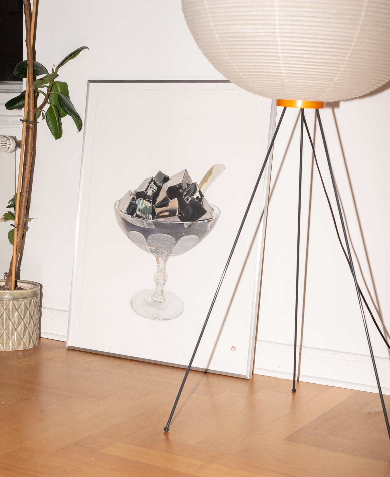 Mockup: Jelly artwork framed in silver showcasing elegant living spaces