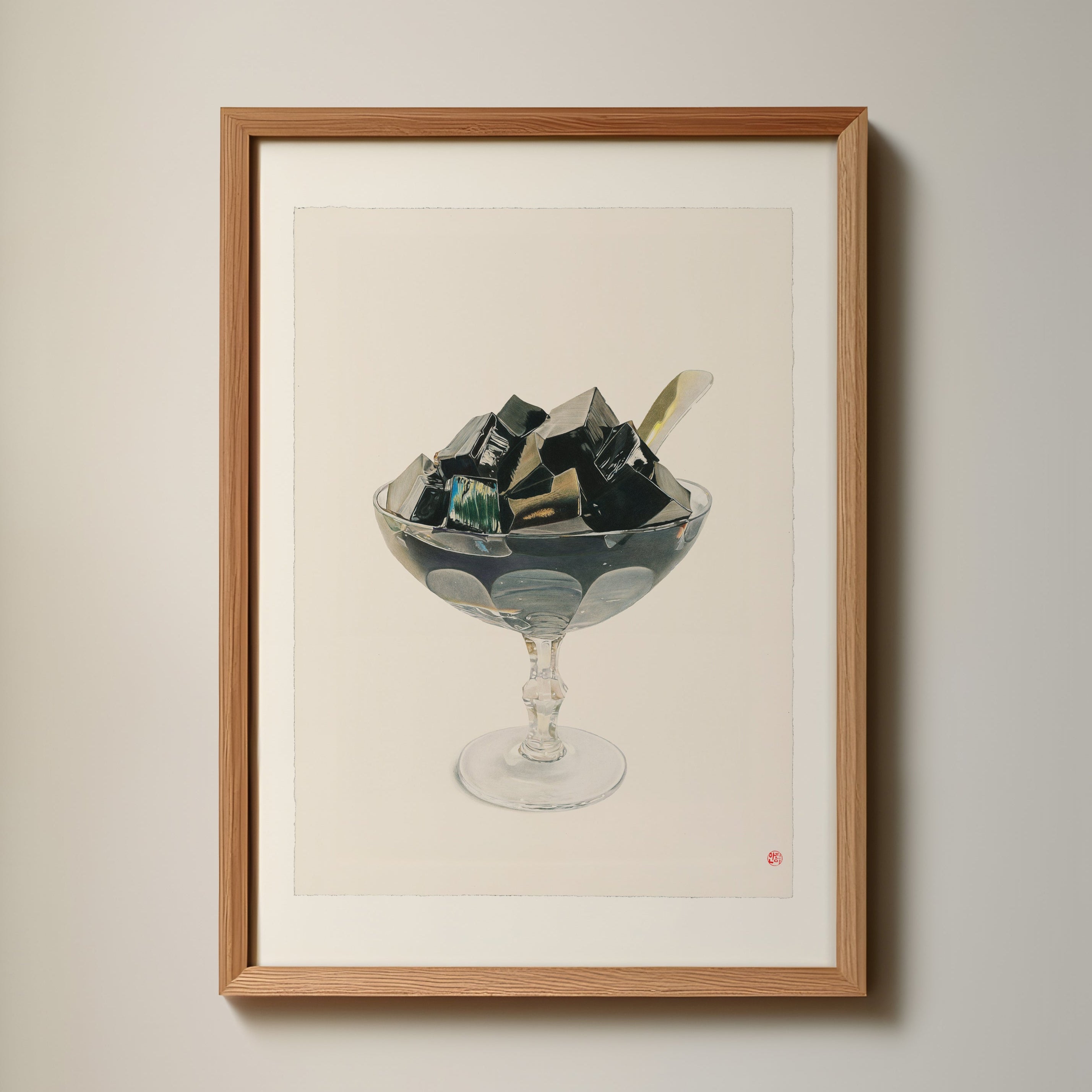Mockup: Jelly artwork framed with understated elegance, perfect for modern living spaces