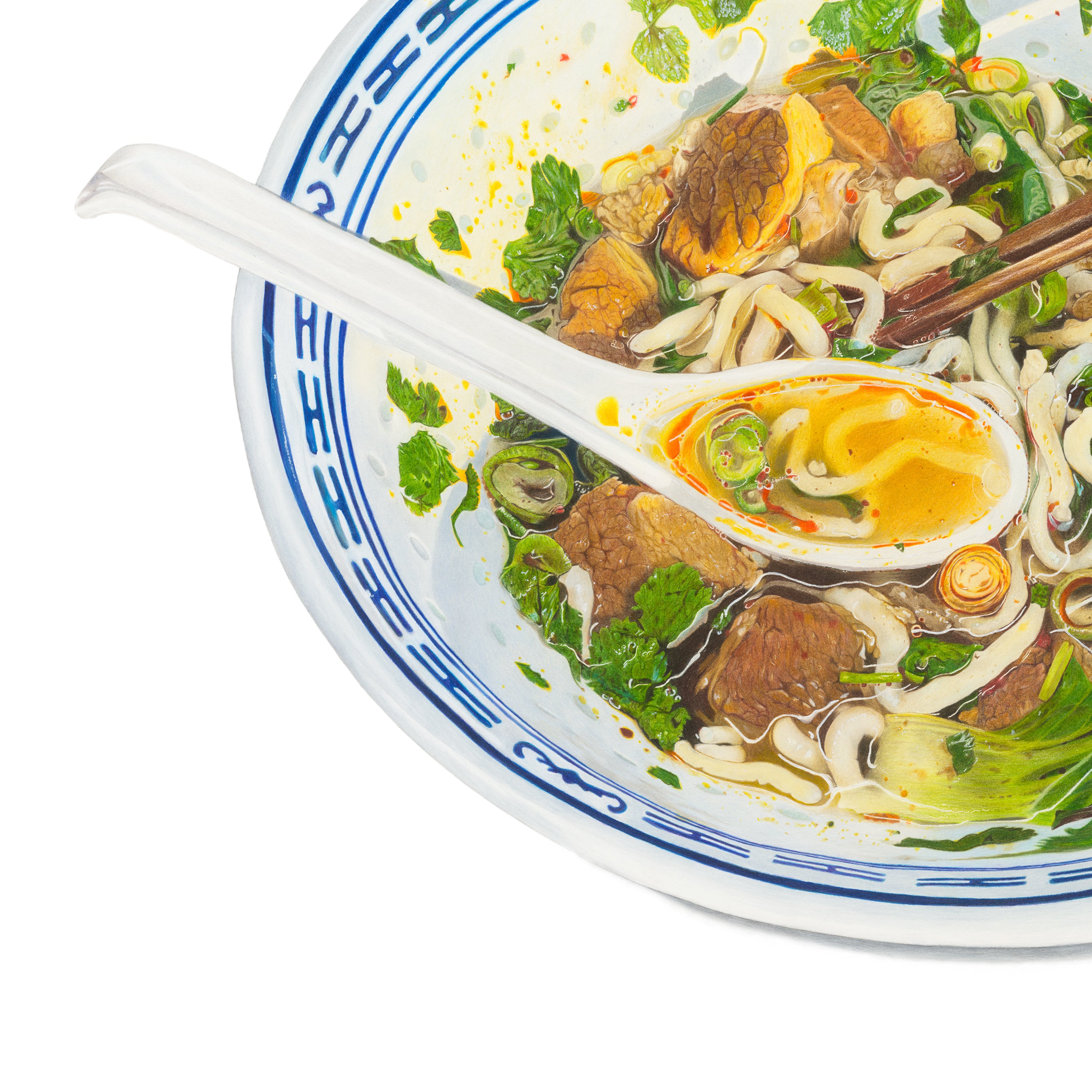 Detail shot of Comfort Food: Chinese soup spoon