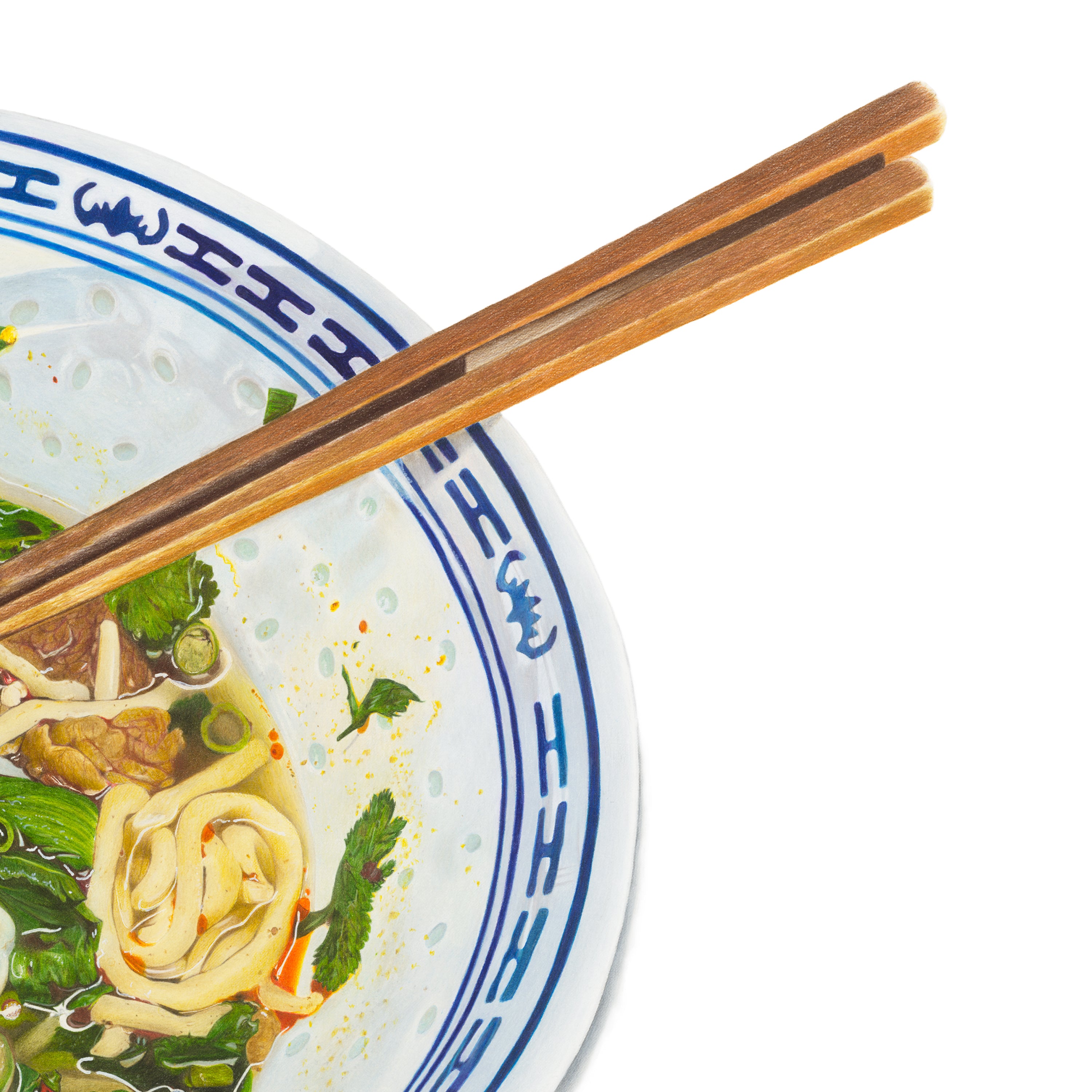 Detail shot of Comfort Food: Old wooden chopsticks