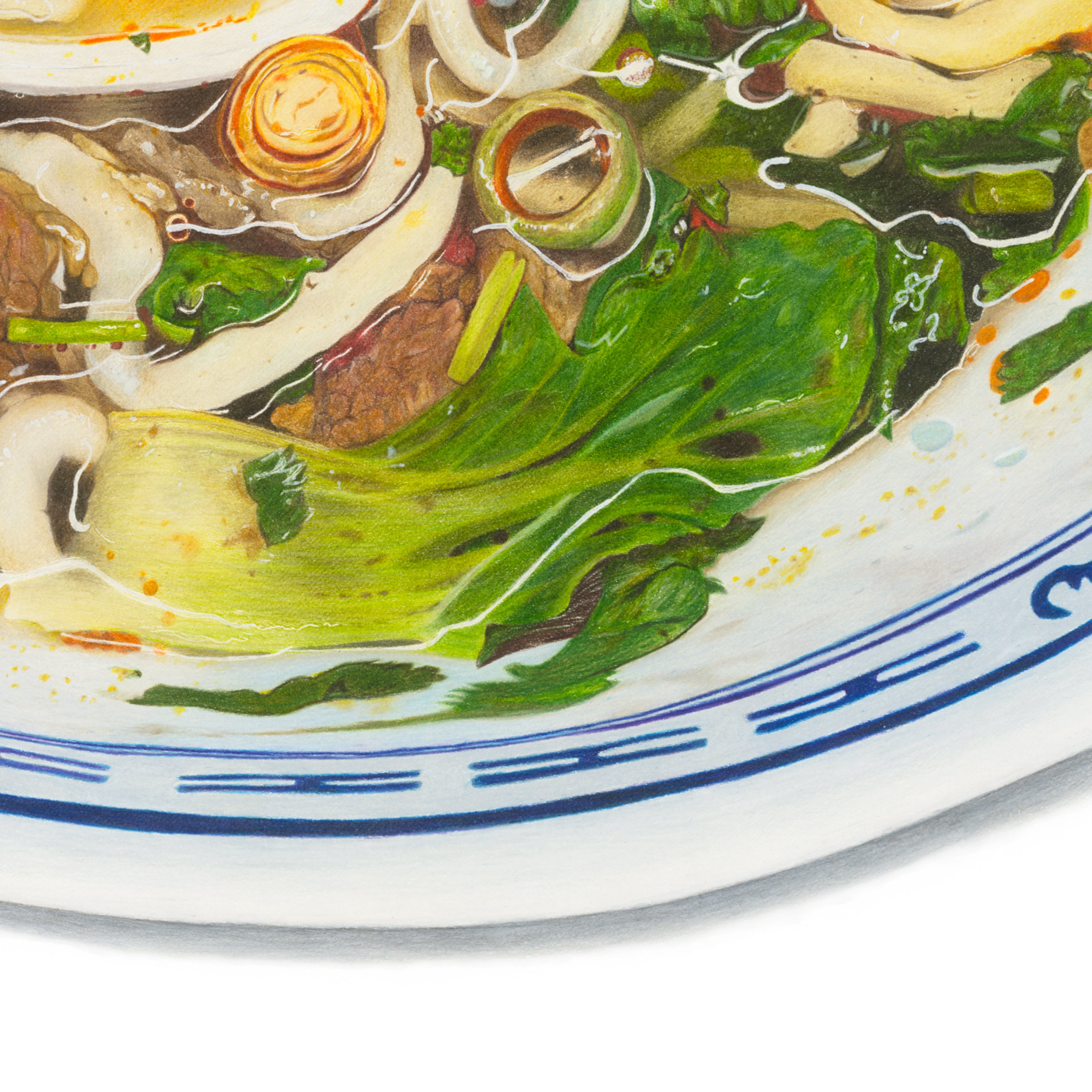 Detail shot of Comfort Food: Pak Choi and spring onion