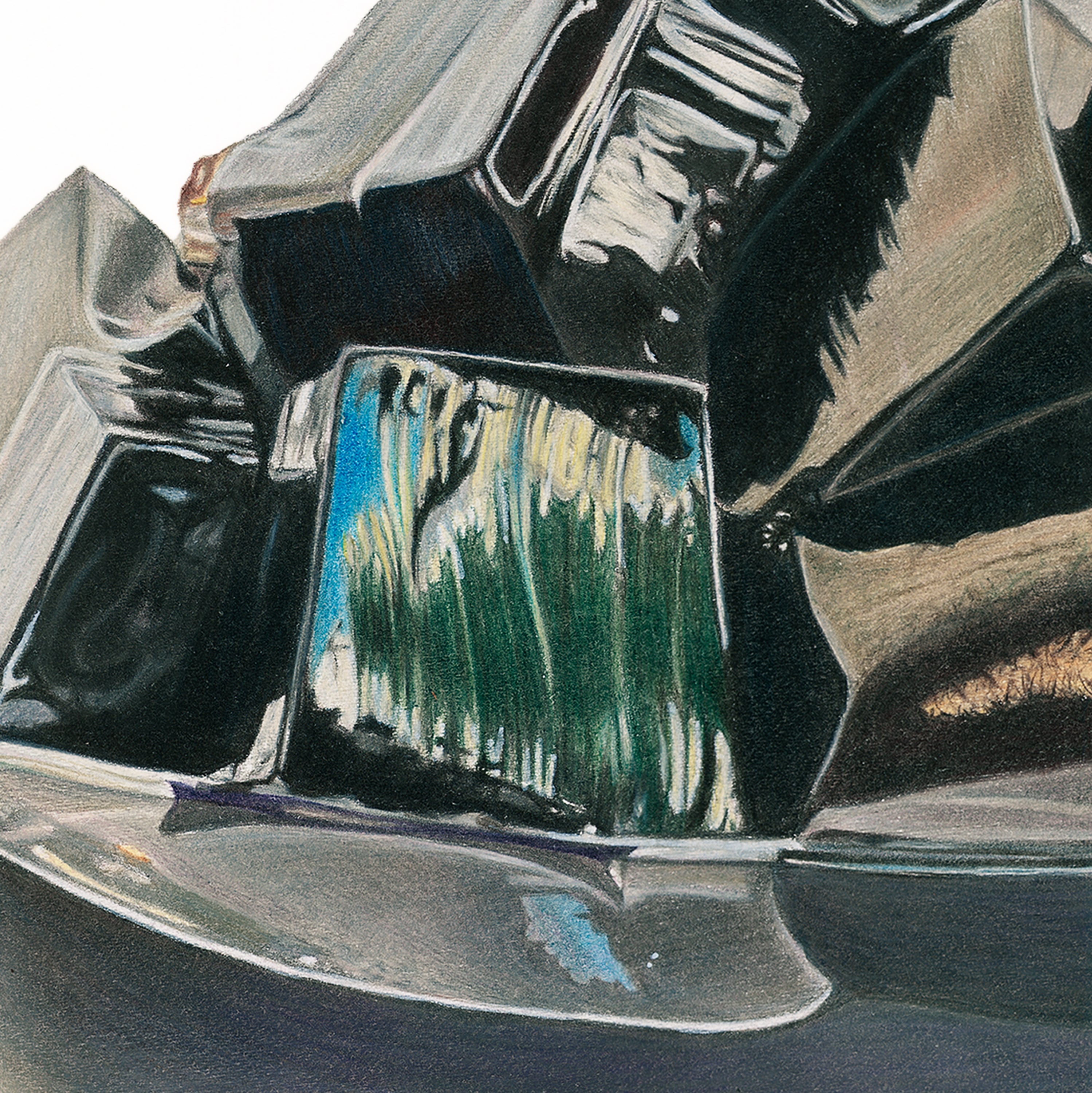 Detail shot of Jelly: light reflections on grass jelly cube