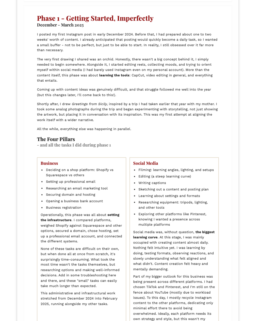 Document with text and a table titled 'The Four Pillars' on a white background