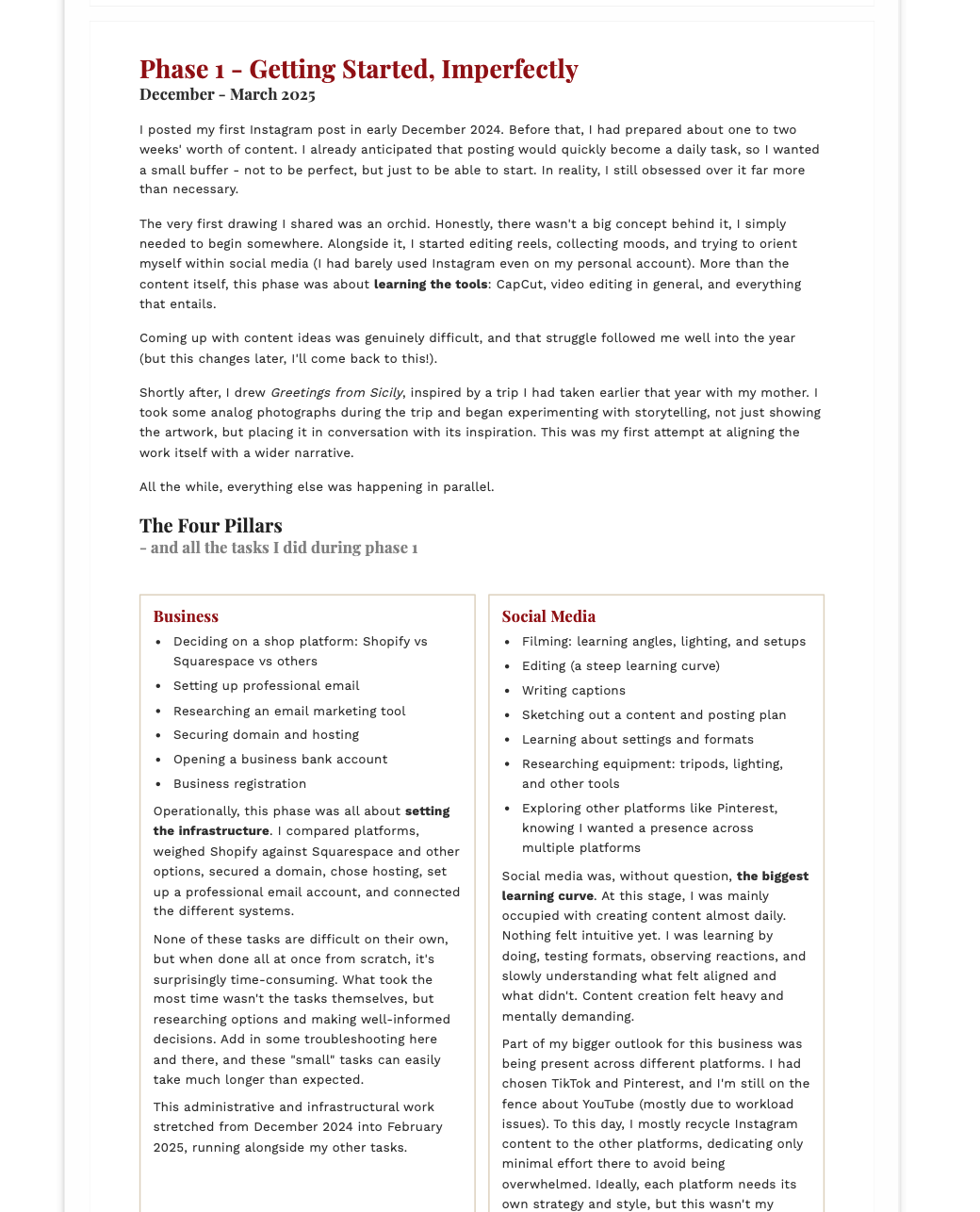 Document with text and a table titled 'The Four Pillars' on a white background